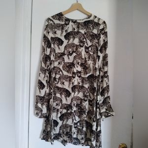 H&M Bengal Leopard Cat Dress Cream Brown Black Fit Flare Dress Viscose